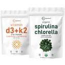 Micro Ingredients אורגני Chlorella Spirulina 3000 מ"ג Tablet & ויטמין D3 5000iu + K2 100mcg Bundle 2 Pack