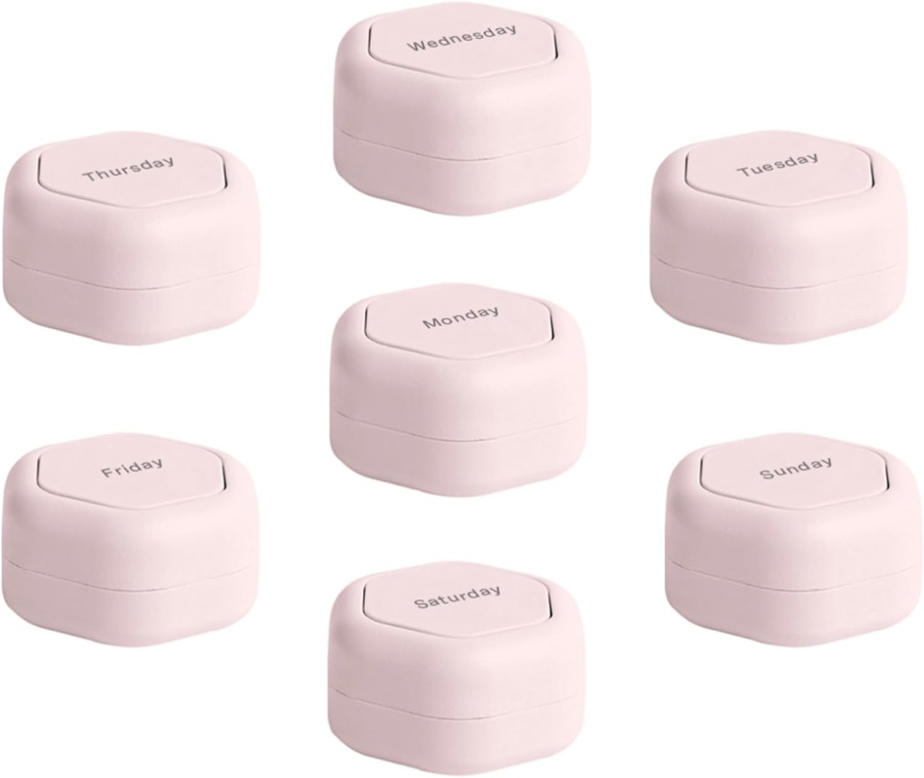 Cadence Travel Containers - Pill Case Set - קפסולות נסיעות מגנטיות,Daily Medicine מארגנת עבור גלולות, תוספים ווויטמינים - 7 Flex Smalls (0.56oz) עבור מארגנת גלולות שבועיות - Petal Dieter