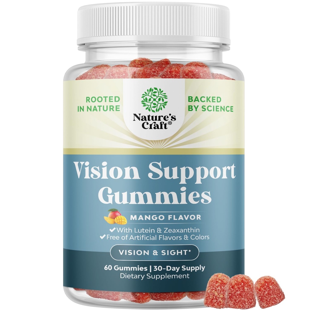 Vision Support Gummies for Adults - Lutein and Zeaxanthin Supplements for Eye Health - Potent Lutein Eye ויטמינים for Blue Light Protection Dryness Strain & Visual Sharpness - 60 Count Count