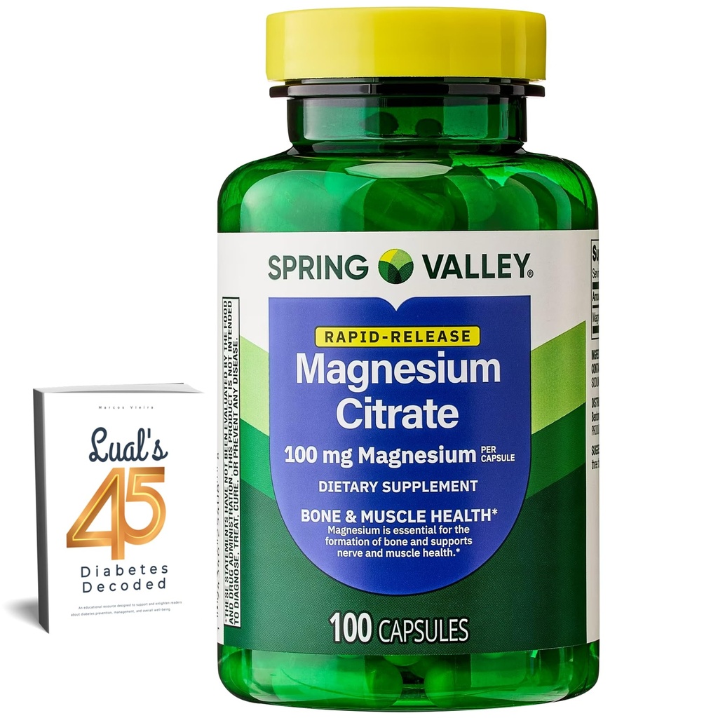 עמק האביב Magnesium Citrate | Citrato de Magnesio 1000 מ"ג קפסולות | Best Magnesium Diet for Women | Magnesium Pill | 100 מ"ג, 100 מ"ג, 100 קפסולות בונדלה עם 45 הסוכרת של Lual