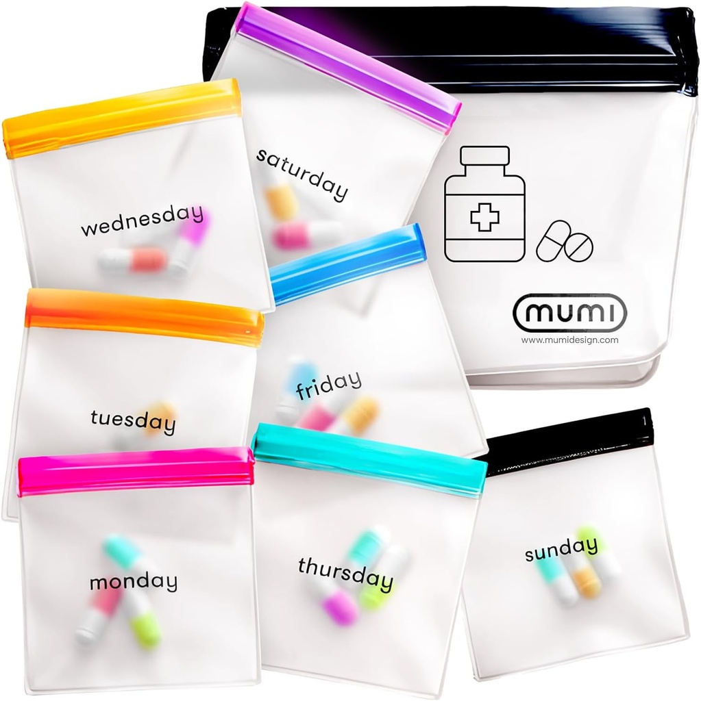 MUMI Pill Pouch Set, 7 Mini Zipper Pouches for Pills, Small Pill Bags, Reusable Pill Pouches for Medicine Travel, Pocket PillPSKer, Purse אביזרים, מארגנת ויטמינים