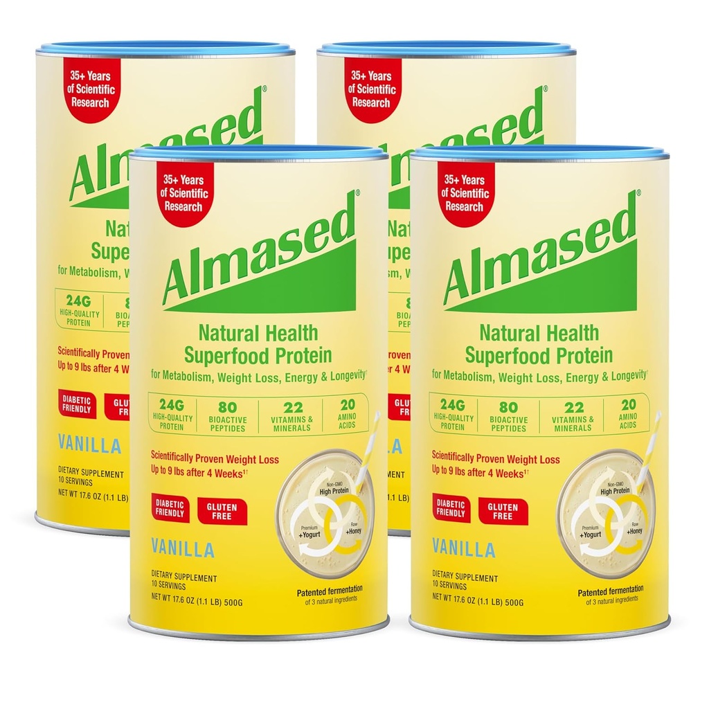 Alansed Vanilla Meal שקד - נמוך-Glycemic High Plant Base חלבון אבקה-תזונה של תמיכה במשקל תזונה - Vanilla Flavor - 17.6 oz (1.1 פאונד (4 Pack)