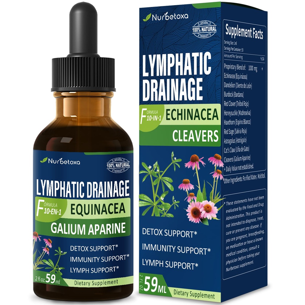 קלאס Lymphatic Drainage טיפות עבור Lymph System Detox ניקויse, Lymphedema תמיכה תוספת פורמולה w / Echinacea, Claw של Cat, Red Clover לחלץ Tincture, להשתמש עם Lymph עיסוי Tool. 2oz