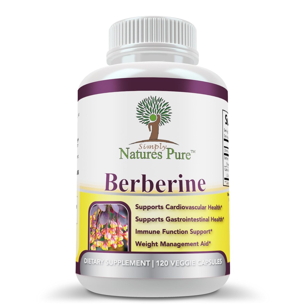 פשוט Natures Pure Premium Berberine HCl 500 מ"ג - 120 קפסולות - קרבן קרבן גזטרוף מעיים - Chromium Cinnamonmon