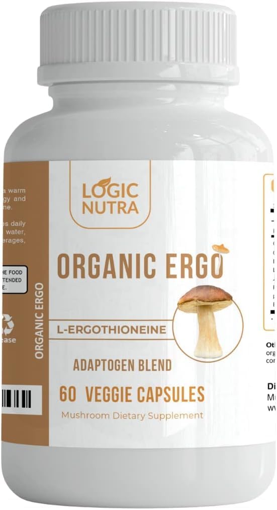 L-Ergothioneine Plus תערובת אורגנית של Cordyceps Mushroom, Lion's Mane, Reishi, Astragalus, סיביר ג'ינסנג, Ashwagandha - 60 Caps Caps Caps