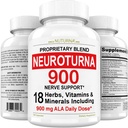 נוירופתיה תומכת בתוסף עצבים עם 900 מ"ג Pure Alpha Lipoic Acid - פורמולה כוח מקסימלית, Fortify Nerves in Fingers, Hands, Toes, & Feet - Best Peripheral Relief - 180 קפסולות