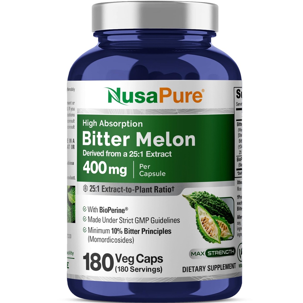 NusaPure Bitter Melon לחלץ 10,000 מ"ג 180 קופים (100% Vegetarian, non-GMO, Gluten-Free, 10% Bitter Principles)