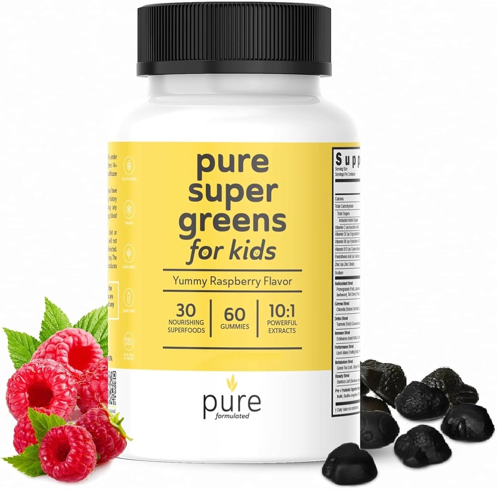 Super Greens Multivitamin Gummies for Adults & Kids Immune Support & Digestive Health - Daily סיבים Probiotic פירות & Veggie Chewable Gummy - Raspberry Flavor - 60 יום אספקת מזון