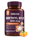 ויטמין B12 Sublingual, Methylcobalamin 5000mcg לייצור אנרגיה, אנרגיה, Nerve & Cell Support, Natural Peach Flavor, טבעוני, Zero Sugar, 240 טבליות מלוטשות במהירות
