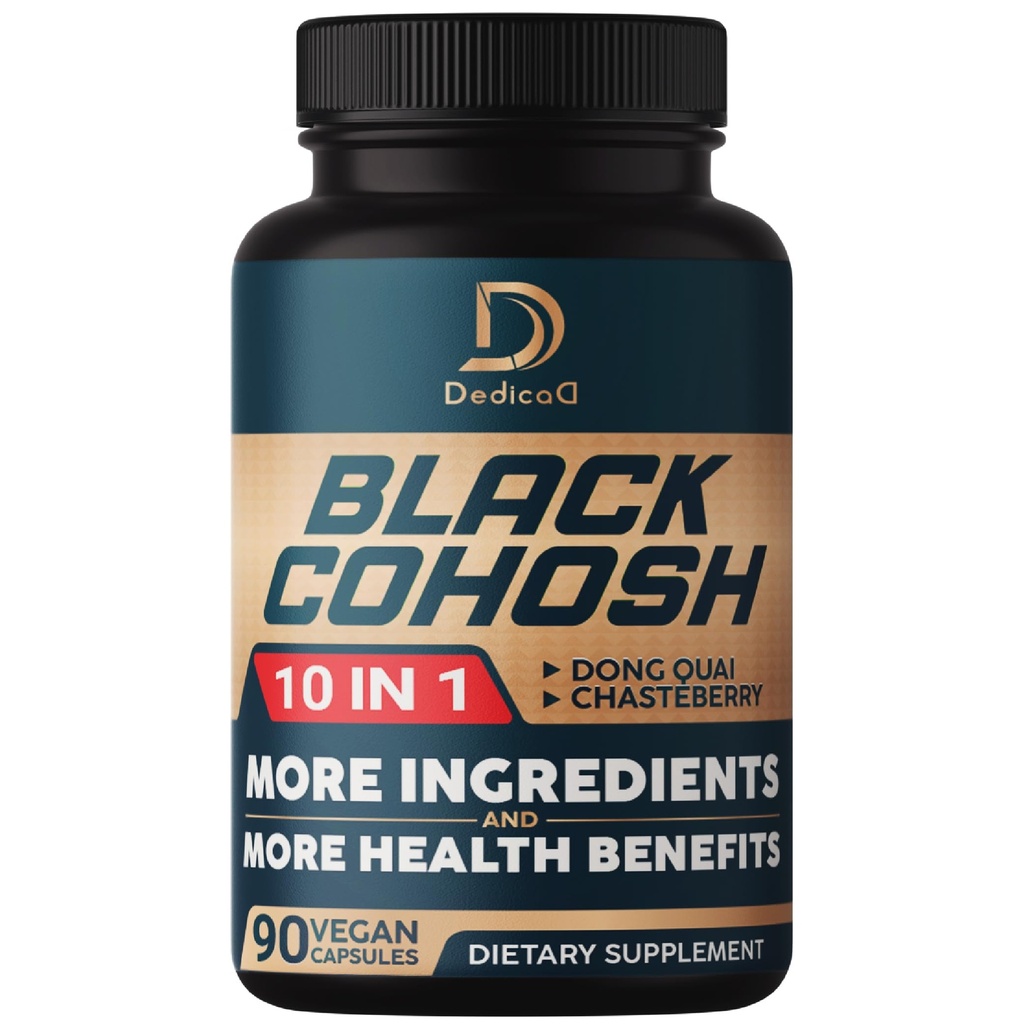 Black Cohosh תוסף - 3 חודשים עבור Menopause & Immune Health - תערובת של 12 פוטנט Herb כולל Dong Quai, Chasteberry, Wild Sea, Red Clover, Black Pepper ואחרים - 90 קפסולות טבעוניות