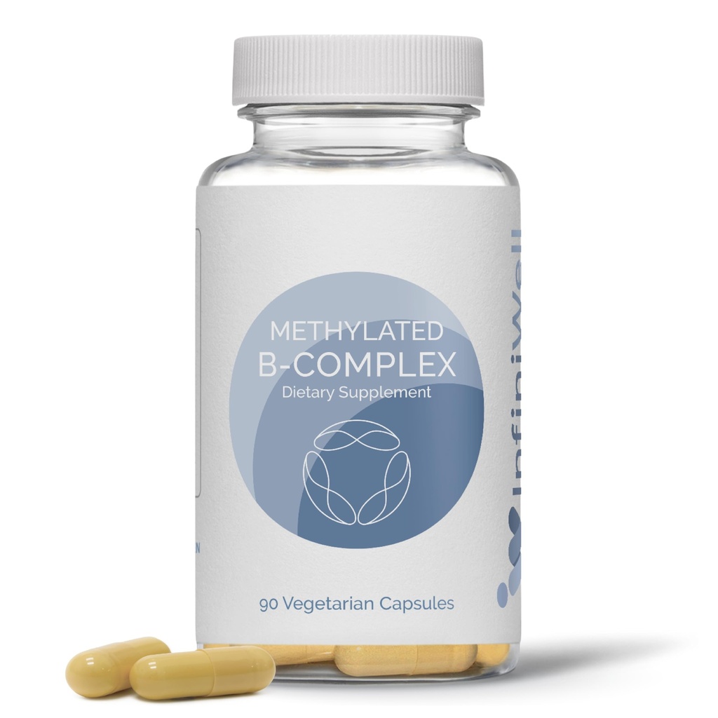 InfiniWell Methylated B Complex - Methylated Multivitamin עם ויטמין B - High-Potency, Active Forms for Nervous System, Immune & Adrenal Health - מקדם לחות בריאה (90 קפסולות)