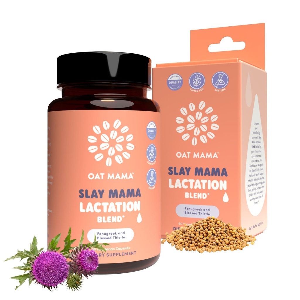 OAT MAMA אורגני Lactation תוסף - "Slay Mama" ברך זוטר ו פנגורק קפסולות - Herbal Lactation Band, Postpartum תמיכה להניק אמהות