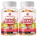 Natures Aid Sugar-Free ויטמין D3 K2 מסטיקנים עם Calcium + K2 (MK-7), Magnesium Citrate, ויטמין C, כוח נוסף - תחליף האולטימטיבי לשיניים שרירים העצם Immune, טבעוני 120 מסטיקנים
