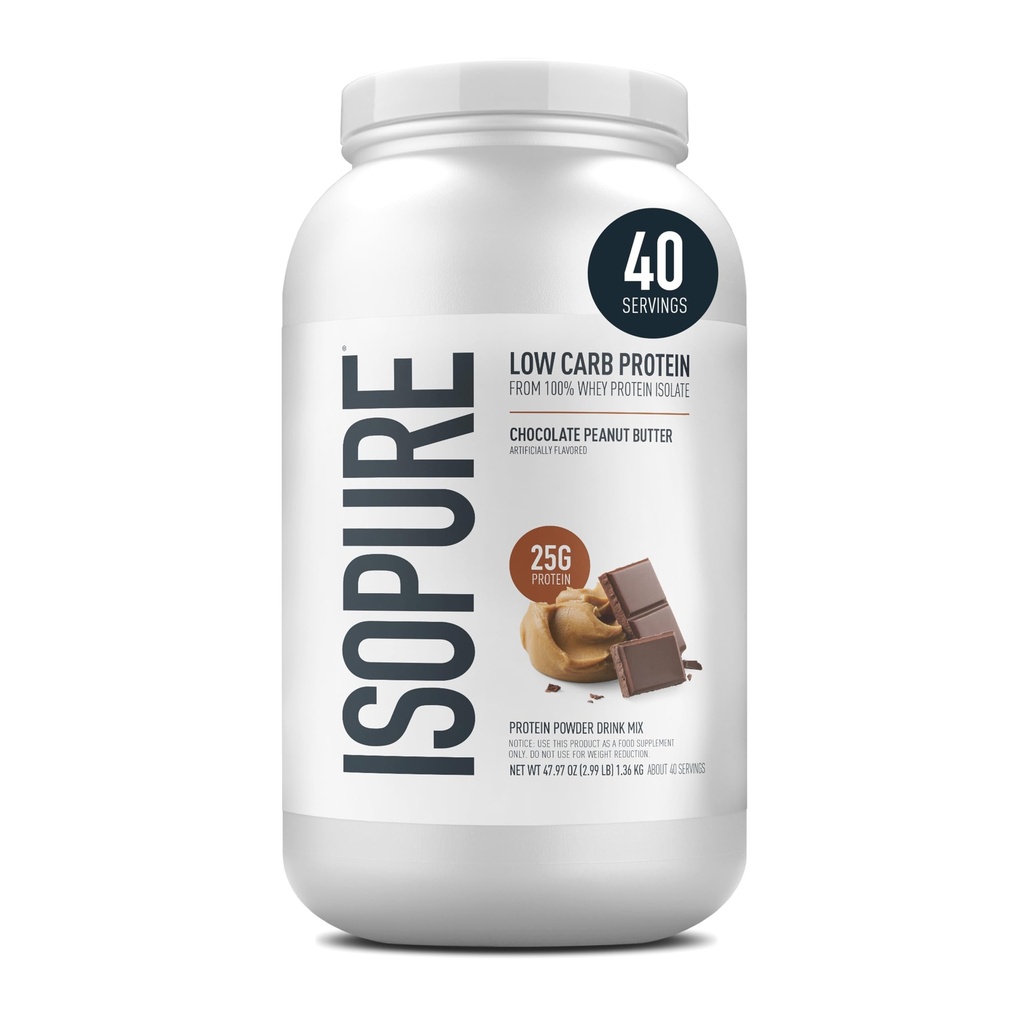 Isopure Low Carb 100% טהור Whey Isolate אבקת חלבון, Lactose חינם, Gluten חינם, עם ויטמינים, שוקולד Butter, 25g חלבון Per לשרת, 3 Lbs, 40 משרתים (Packaging May Vary)
