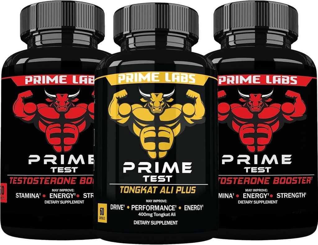 Prime Labs Prime Test טסטוסטרון Booster (60 ct, 2Pack) + Tongkat Ali Plus (60 ct)