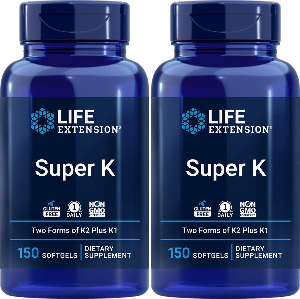 Life Extension Super K, 150 Softgels (Pack of 2) עם ויטמינים K ו-K2