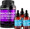 4in-1 נוזל biotin Collagen Keratin Saw Palmetto טיפות (2 fl oz - 3 Pack) ו 6-in-1 Maca Root Ashwagandha w Black Pepper פירות (120ct) Bundle - שיער, עור, ריחות, אנרגיה ו Mood תמיכה תוספת תוספת תוספת תוספת תוספת תמיכה תוספת תמיכה תוספת תמיכה תוספת תמיכה