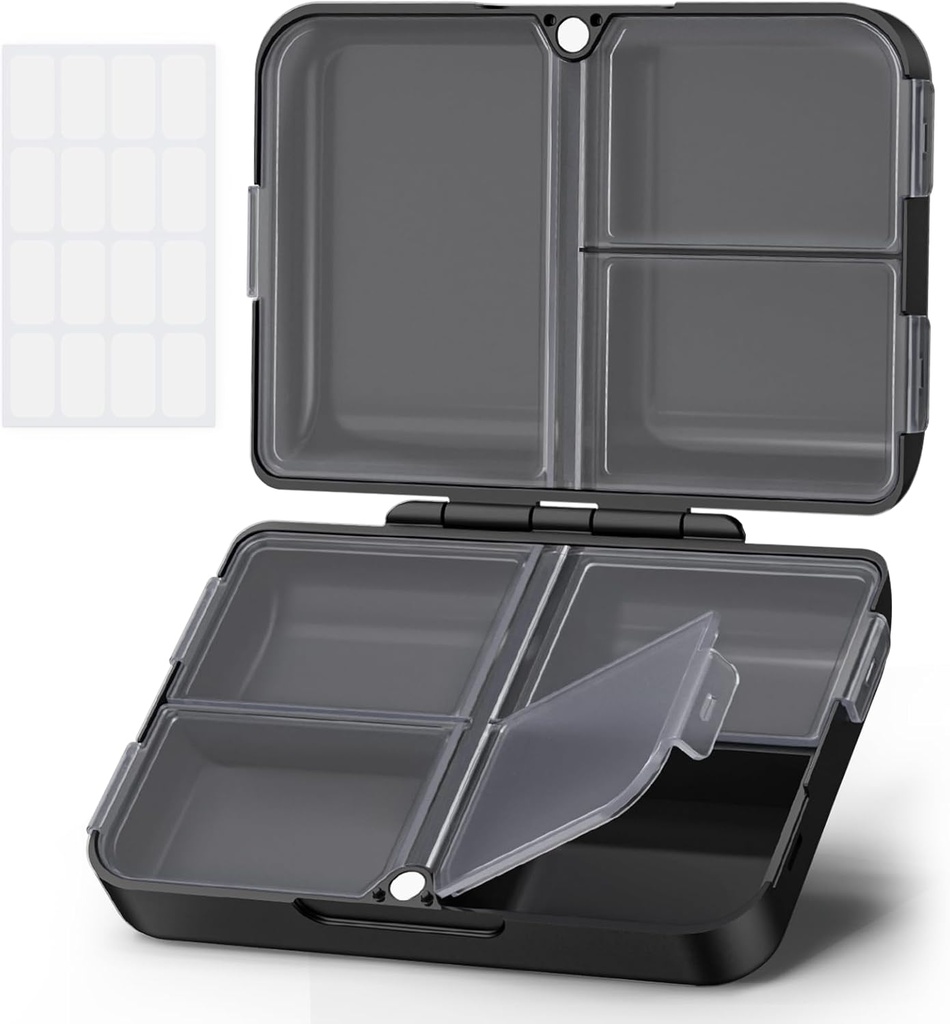 AUVON Daily Pill מארגנת Fit with Your Purse or Pocket, קומפקטי נסיעות גביע מקרה עם Slim Folding Design ו- Long-Lasting Hinges to Hold, שמן דגים, תוסף או תכשיטים (שחור)