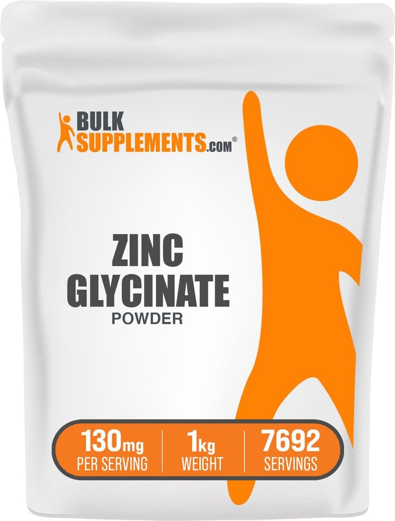 BulkSupplements.com Zinc Glycinate אבקת - תוסף Zinc, מינרלים עבור תמיכה Immune - Gluten Free, 130 מ"ג עבור שירות, 1kg (2.2 lbs) (Pack של 1)