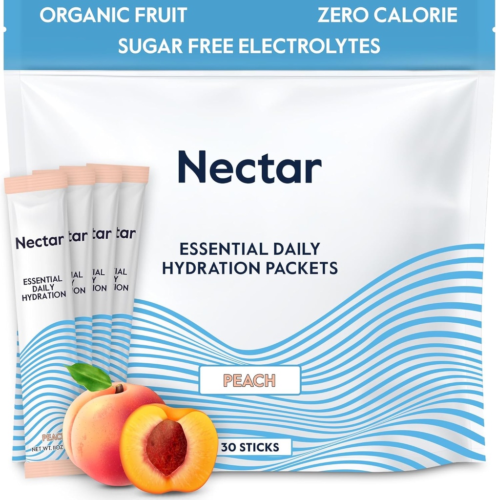Nectar hydrotion Packets - Electrolytes אבקת Packets - סוכר חינם ו 0 Calorie - אורגני פירות נוזלי 4 פוליטיס אבקה עבור Dehydration Relief & Rapid Rehydration (Peach 30 Pack)