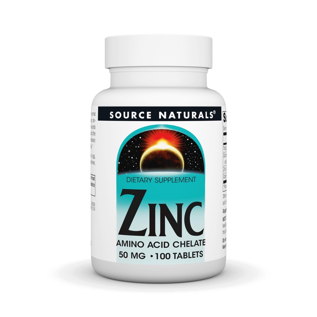 מקור Naturals Zinc Amino Acid Chelate - 50 מ"ג - 100 טבליות