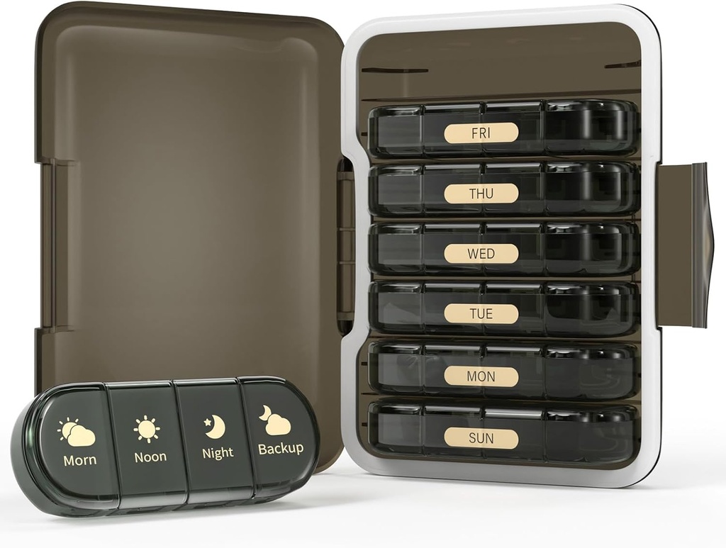 מארגנת גלולות שבועיות 4 פעמים ביום, 7 Day Pill Box 4X, Portable for Travel Pill Case for Pills/Vitamin/Fish Oil/Medication/Supplements (4x7 Black)