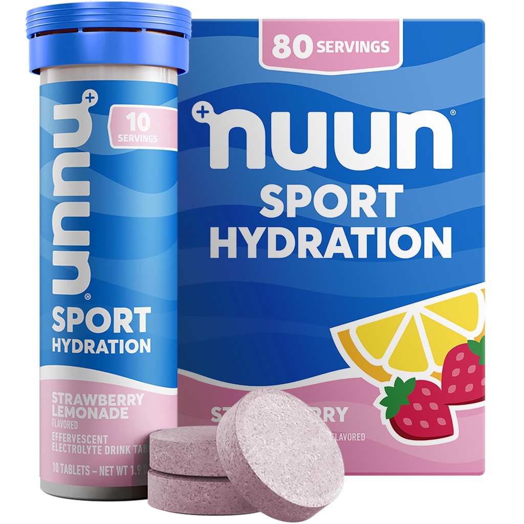 Nuun Sportlyte Tablet עם Magnesium, Calcium, Potassium, Chloride & Sodium, Gluten Free & Vegan, Strawberry Lemonade, 8 Pack (80 המשרתים Total)