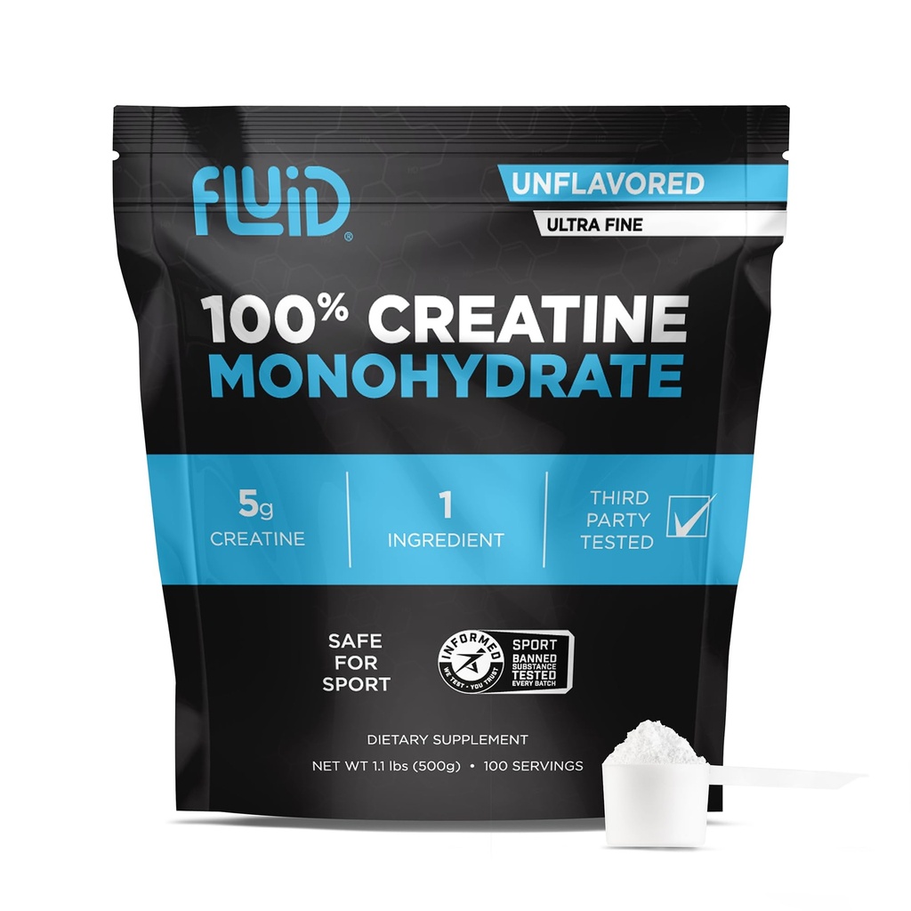 Fluid Creatine - 100% Creatine Monohydrate אבקת, Unflavored ספורט מוסמך, 5g לכל משרת (100 משרתים)