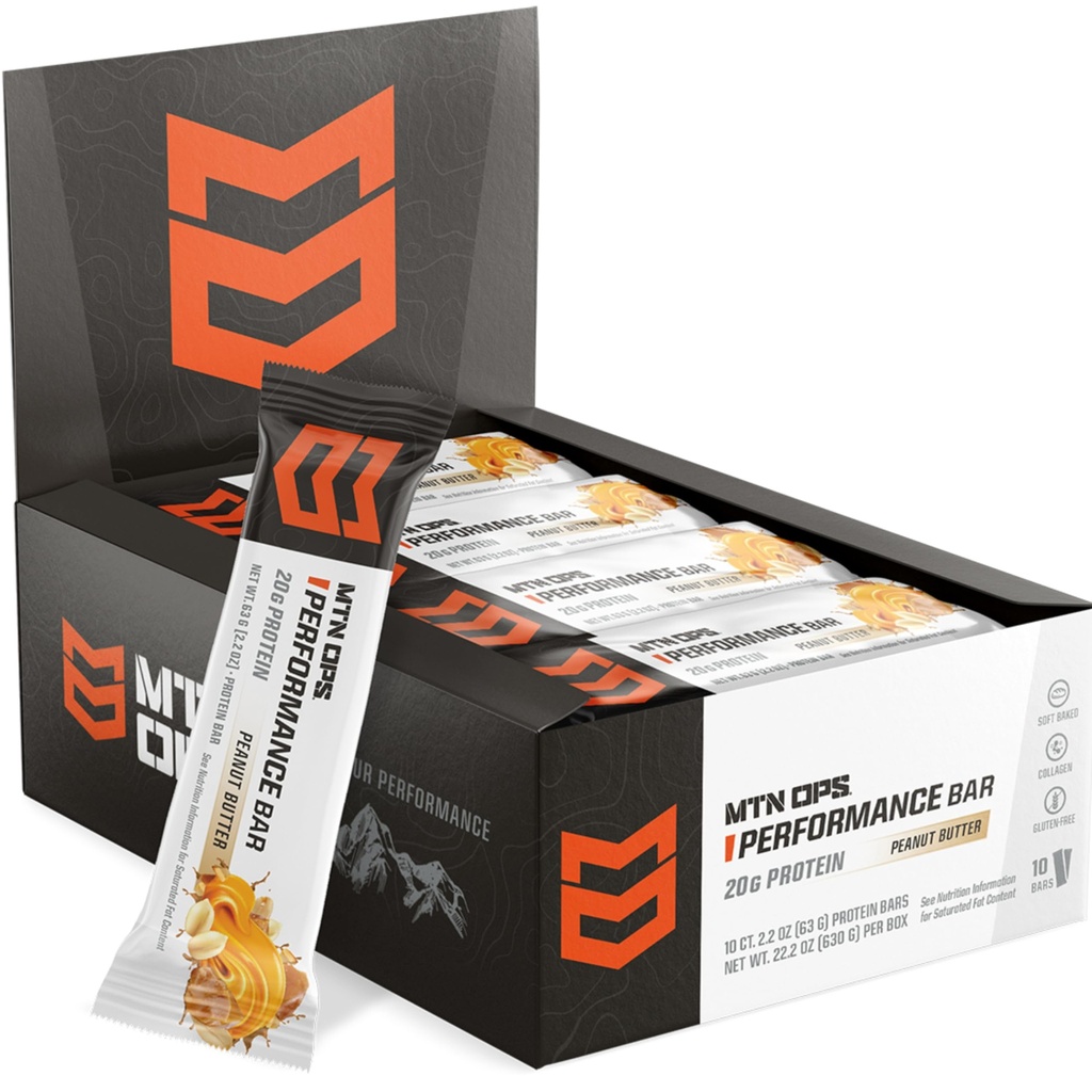 MTN OPS Peanut Butter Bliss חלבונים Bars, חלבונים גבוהים עם Whey Isolate & Whey Concentrate and Collagen, Low Sugar, Gluten Free, 10 Count