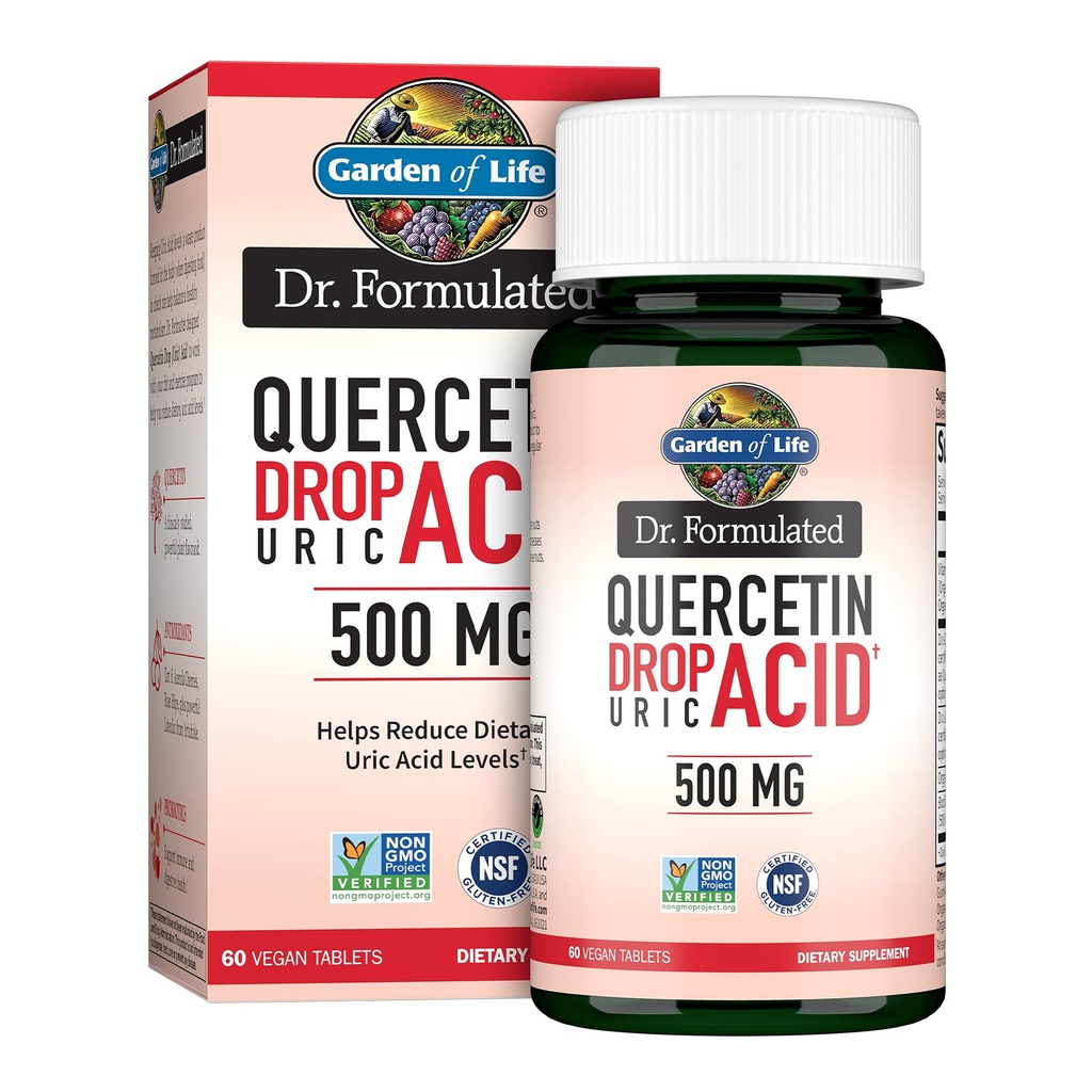גן החיים Quercetin Probiotic & Uric Acid תמיכה עם Tart Cherry, ויטמין C של אורגני Acerola ו Rose HIPS Plus Luteolin - Dr Formulated - Gluten Free and non GMO - 60 טבליות