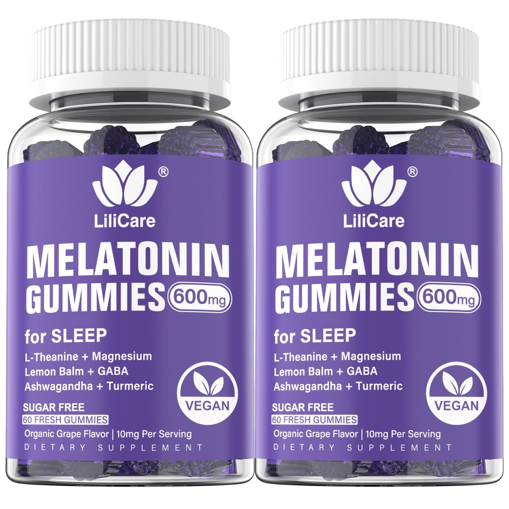 Melatonin 20 מ"ג חניכיים למבוגרים (2 Packs) כוח נוסף עם L-theanine, Ashwagandha, Magnesium, Turmeric, GABA, לימון Balm וצ'מומיל לתמיכה בריאים Circadian Rhythm, Grape Flavor