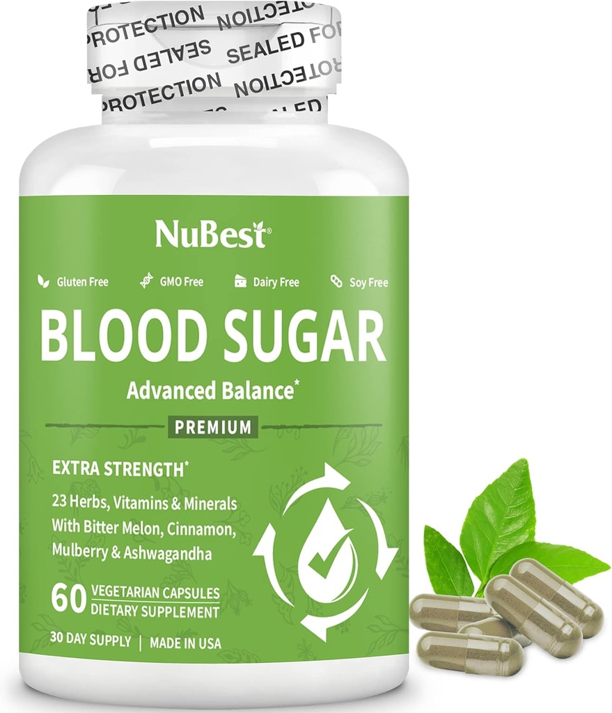 Blood Sugar - Advanced Formula with Bitter Melon, Ashwagandha, Cinnamon, Chromium, Magnesium, ויטמינים, Alpha Lipoic Acid, Cayenne Pepper & More | 60 קפסולות
