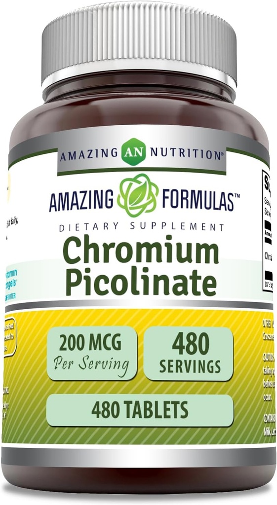 פורמולה מדהימה Chromium Picolinate תוסף | 200 Mcg Per Serve | Tablet | Non-GMO | Gluten Free | Made in USA (480 Count)