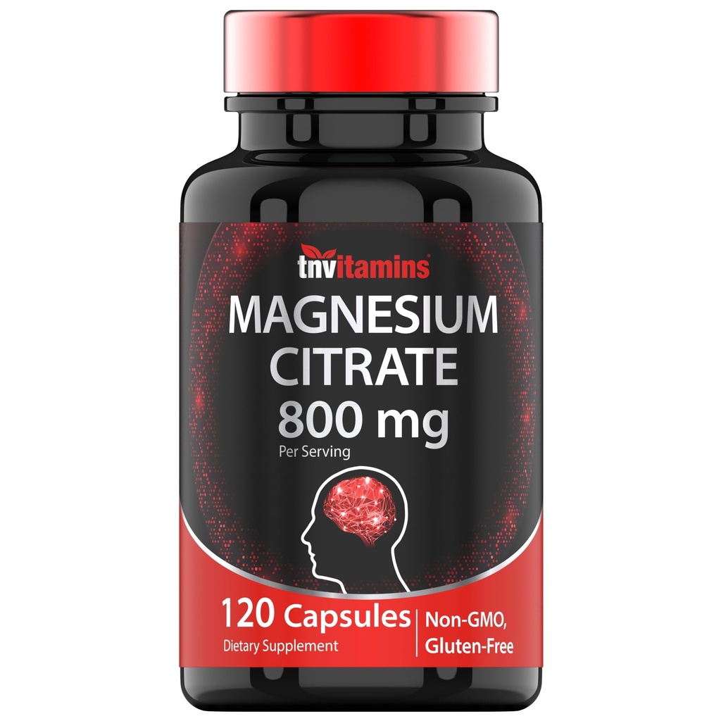 TNVitamins Magnesium Citrate 800 MG - 120 קפסולות | 2 חודשים אספקה! | Pure Magnesium Citrate אבקת קפסולות | Citrato De Magnesio | Non-GMO | מיוצר בארה"ב!