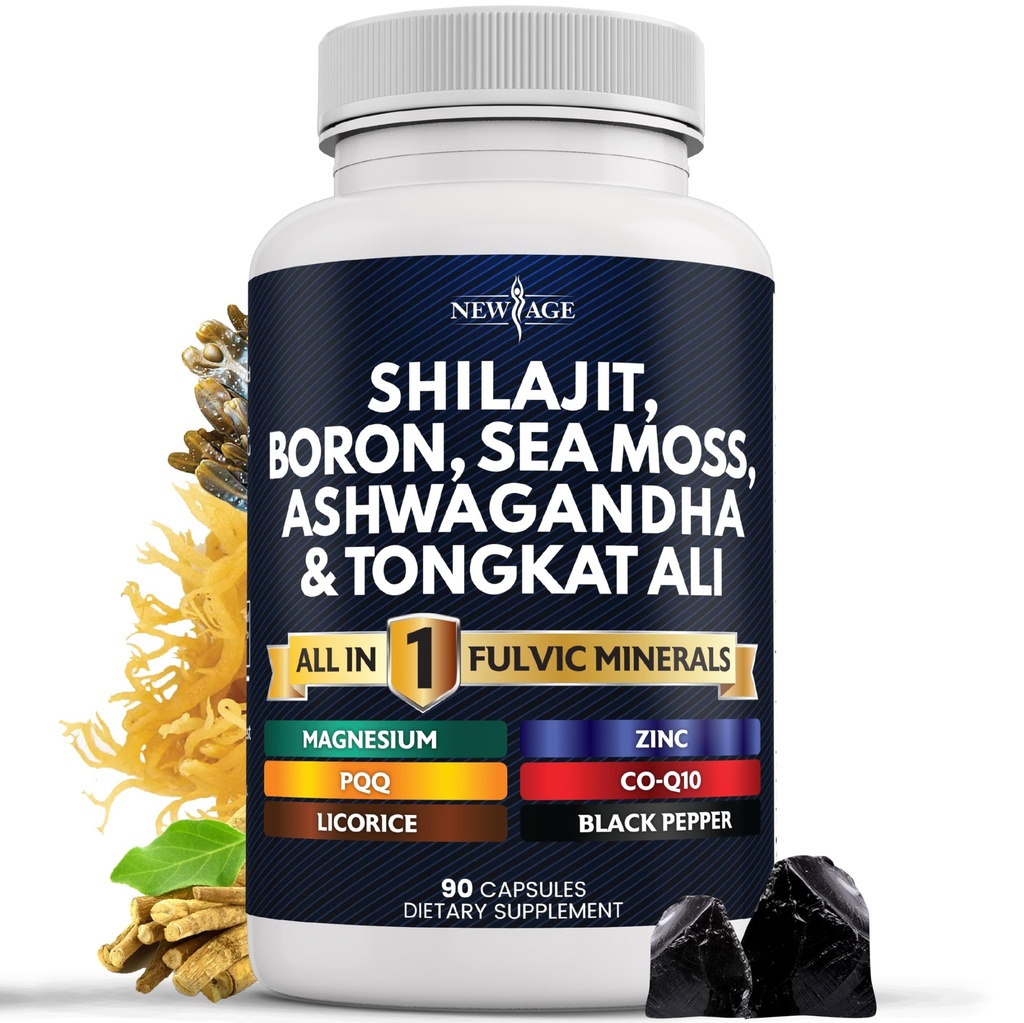 תוספת חדשה של AGE Shilajit עם Sea Moss, Ashwagandha, Tongkat Ali, Boron, Magnesium - Fulvic Acid קפסולות לגברים - 90 הרוזן