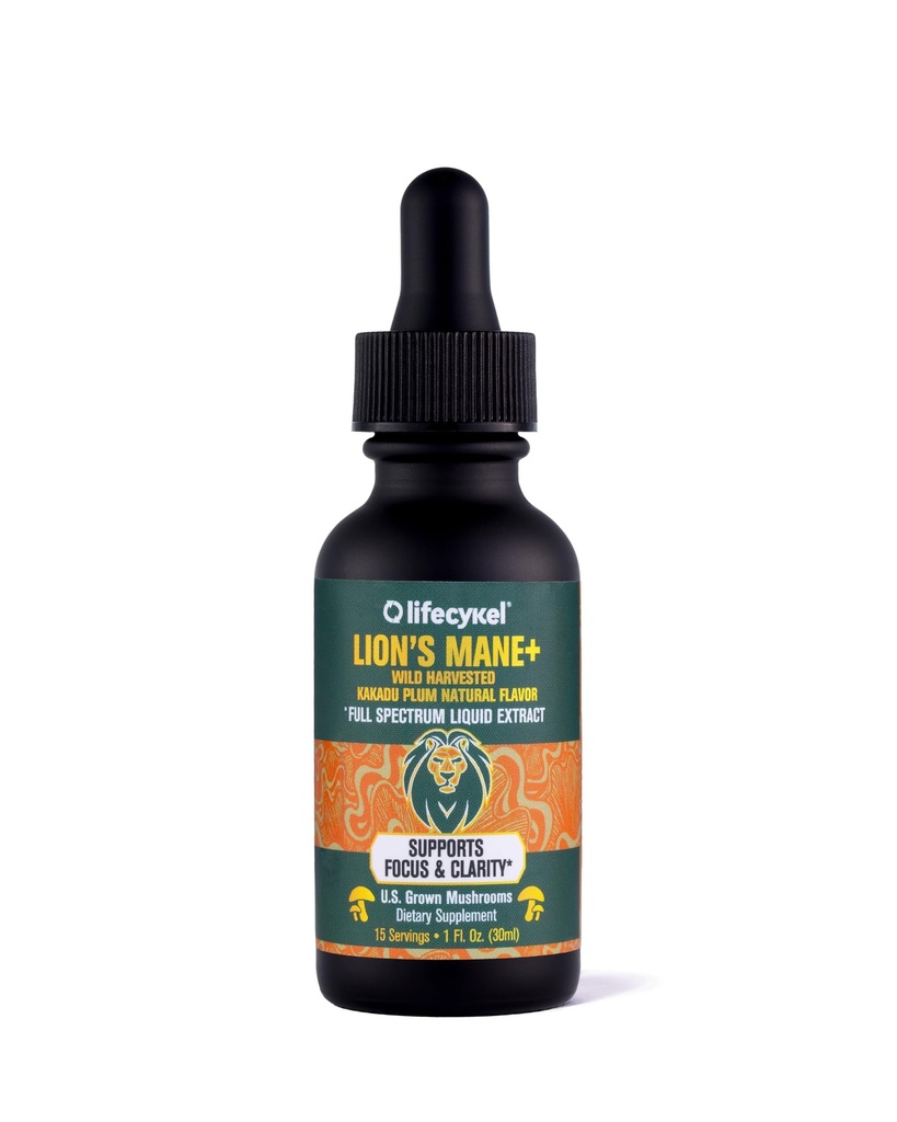 Life Cykel - Lion's Mane Mushroom Extract with Kakadu Plum - Brain Booster Nootropic for Memory, Focus & REM Sleep - Non-GMO, אורגני Mushroom Tincture - 1 Fl Oz (15 משרתים)
