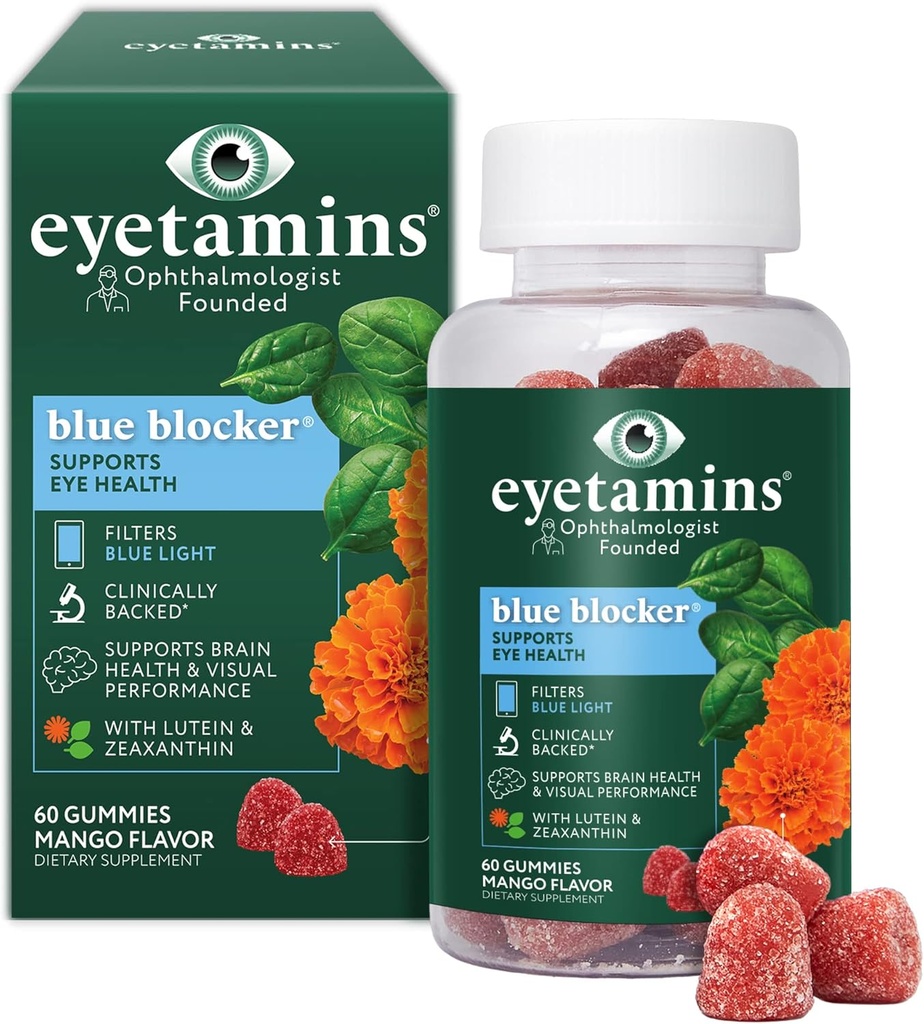 Eyetamins Blue Blocker® Eye Health - 60 Lutein Gummies - Ophthalmologist-Developed - תמיכה חזון, מסנן אור כחול ועזרה עיניים סטרין - מקדם שינה, Focus Eyesight - טבעוני ו- non-GMO פורמולה
