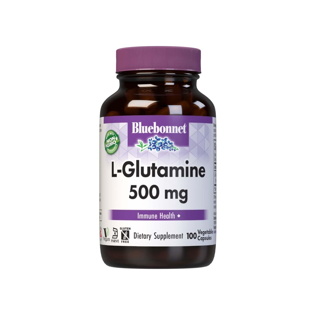 Bluebonnet Nutrition L-Glutamine 500 מ"ג, תומך בתפקוד Immune*, Nitrogen Transporter*, Soy-Free, Gluten-Free, non-GMO, מוסמך כשר, טבעוני, 100 קפסולות ירקות, 100 משרתים