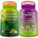 SUPPLEMENTS STUDIO Liposomal Glutathione 500 מ"ג עם אורגני Whole Foods + Plant-based Calcium, Magnesium, Zinc, D3 & K2 עם Turmeric - טבעוני, non-GMO, תמיכה יומית נקייה