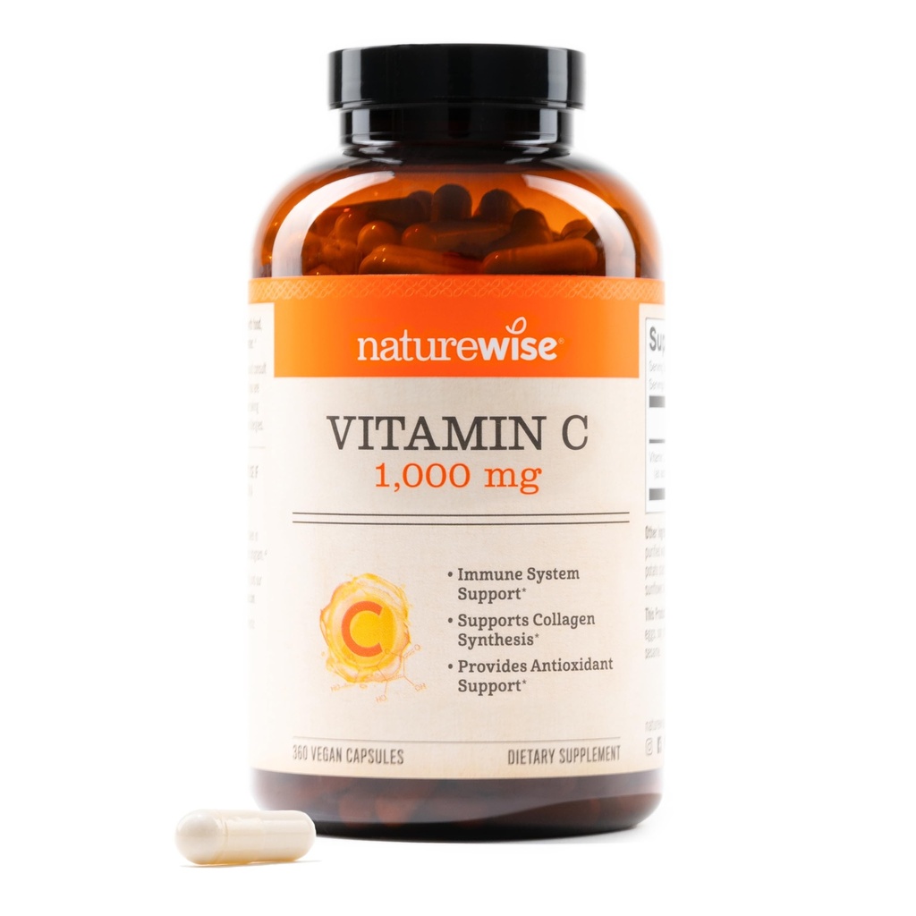 NatureWise ויטמין C 1000 מ"ג קפסולות - ויטמין C נוסף ל-Daily Antioxidant & Immune Support - Non-GMO, USA Manufactured - 360 קפסולות