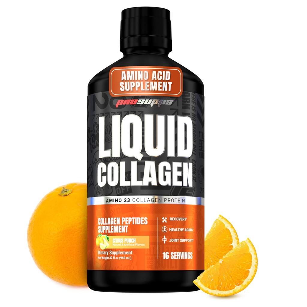 ProSUPPS Amino23 נוזל קולאזן יורה, Citrus Punch - Collagen Peptide Post Workout תוסף תמיכה בריאה Aging, Joints, Skin & Hair - Gluten-Free & Zero Sugar - 16 משרתים