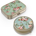 Pill Case Pill Box with Mirror Retro Small Pill Case for Purse or Pocket ברונזה או ויטמינים, שמן דגים, תוספים, Pill Containe Travel Gifts (2PCS)