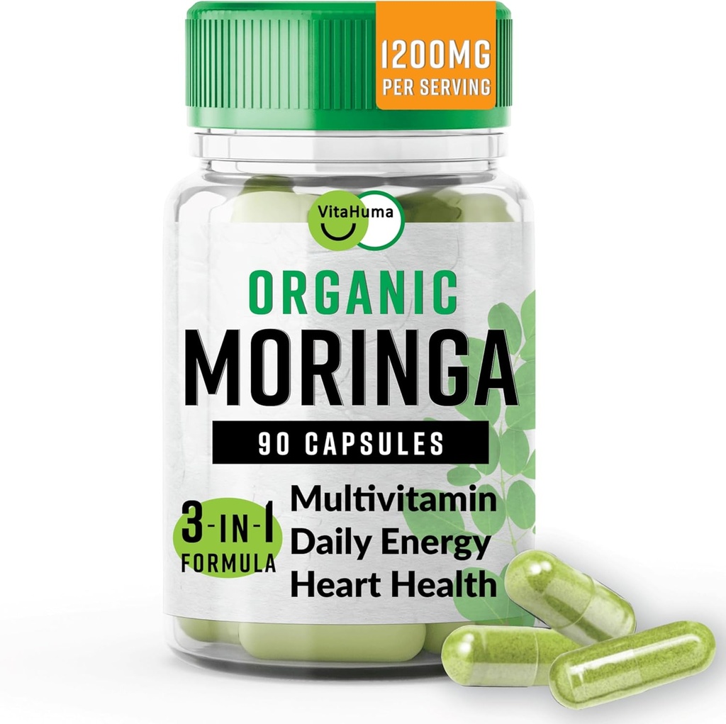 אורגני Moringa, Acent-Dense Antioxidant תמיכה עם ויטמין C, A, E, Calcium, Potassium, Iron, Magnesium, חלבונים ו Amino Acids עבור hydrtion & אנרגיה, טבעוני, 1200 MG Per משרת, 90 CT