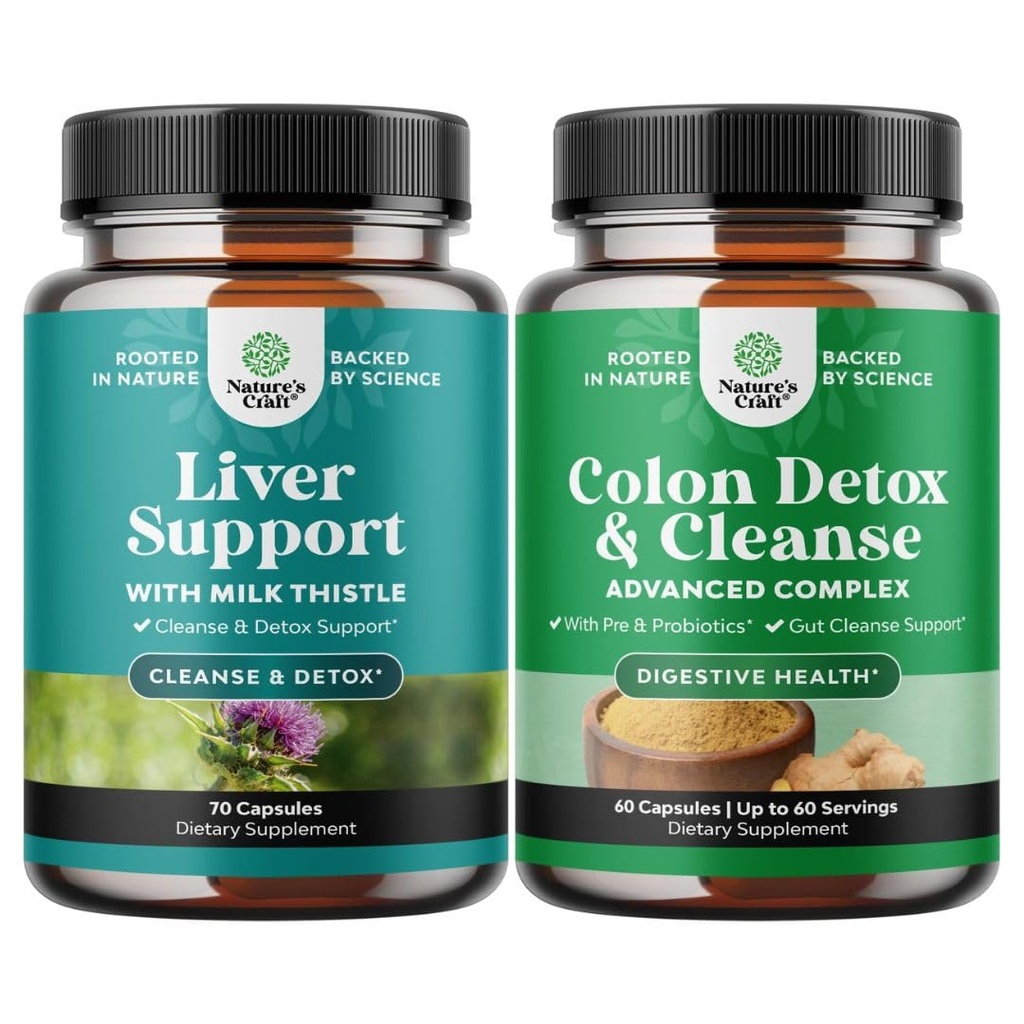 Bundle של Liver ניקוי Detox & תיקון מורכב ו קולון ניקוי & Detox - Herbal Liver תמיכה תוספת עם חלב Silymarin - Lactobacillus Acidophilus Probiotic תוסף גוף ניקוי