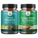 Bundle של Liver ניקוי Detox & תיקון מורכב ו קולון ניקוי & Detox - Herbal Liver תמיכה תוספת עם חלב Silymarin - Lactobacillus Acidophilus Probiotic תוסף גוף ניקוי