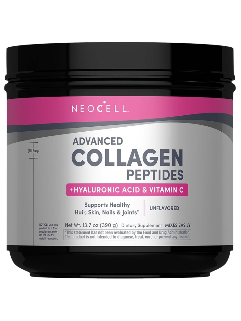 NeoCell Super Collagen Peptides | 13.7 oz | Grassfed Bovine | With Hyaluronic Acid and ויטמין C | Non-GMO, Gluten & Soy Free