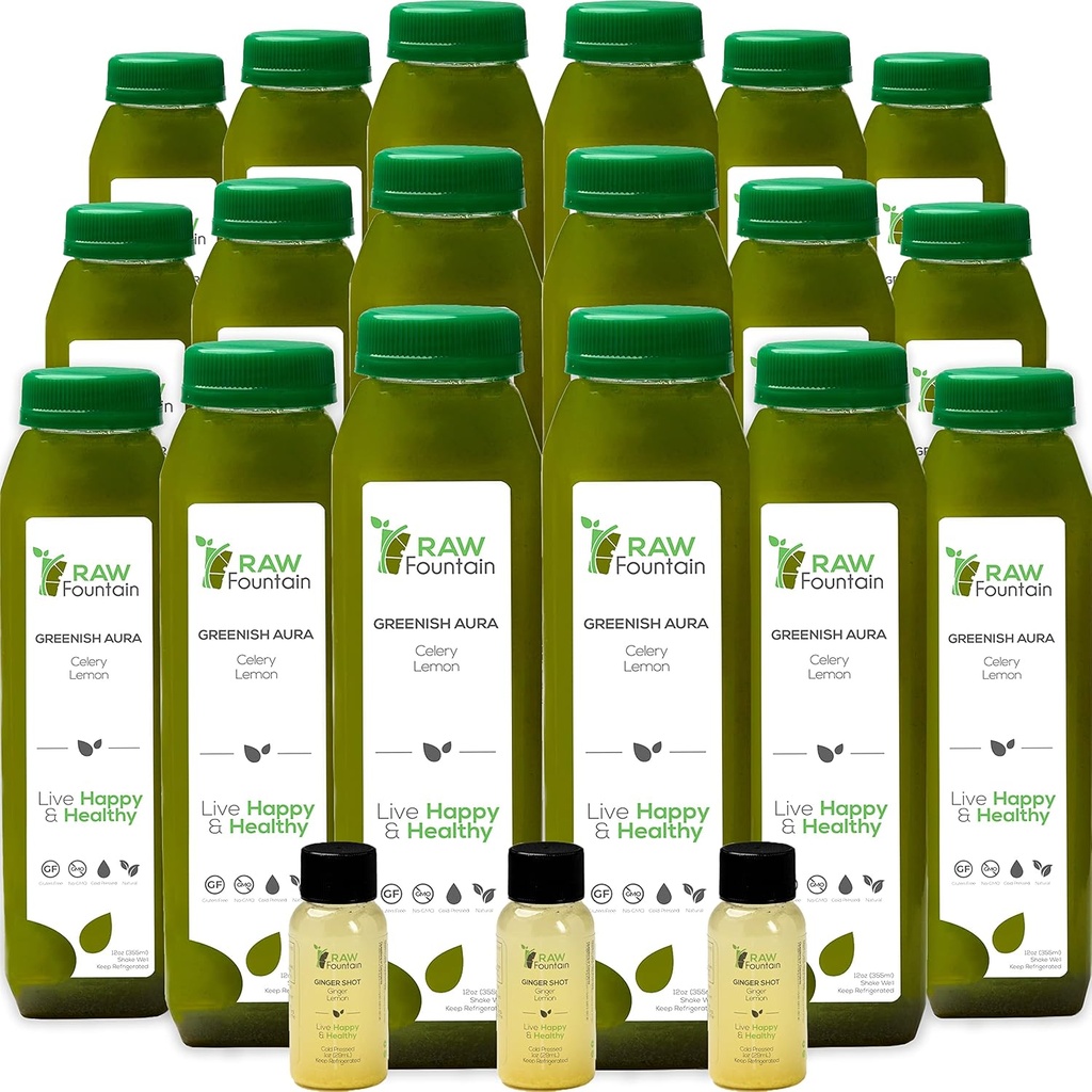 Celery Juice ניקויse על ידי Raw, All Natural Raw, Cold Pressed Juices, Morning Detox ניקויse, 30 בקבוקים 12oz, 5 נורויות ג'ינג'ר