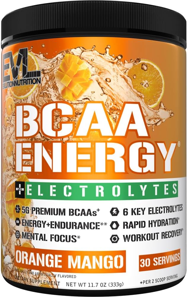 EVL BCAAs Amino Acids אבקת - BCAA אנרגיה טרום עבודה אבקה עבור שריר התאוששות Lean צמיחה ו Endurance - Rehydrating Post Workout Recovery לשתות עם 6 אלקטרוליטים - אורנג מנגו מנגו מנגו