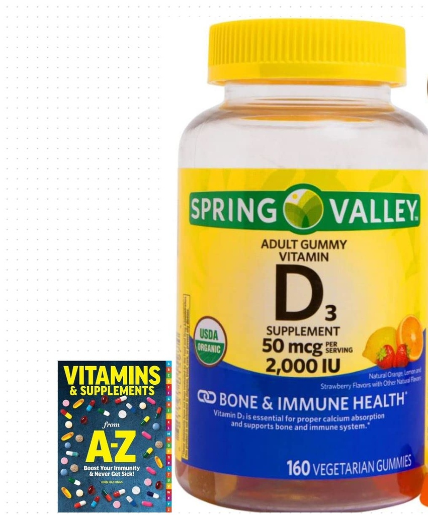 Spring Valley Vegetarian ויטמין D3 Gummies, 2000 IU, 50 mcg, 160 Ct+ Better Guide ויטמיןs תוסף ספר חינם (לא יכול למכור בנפרד)