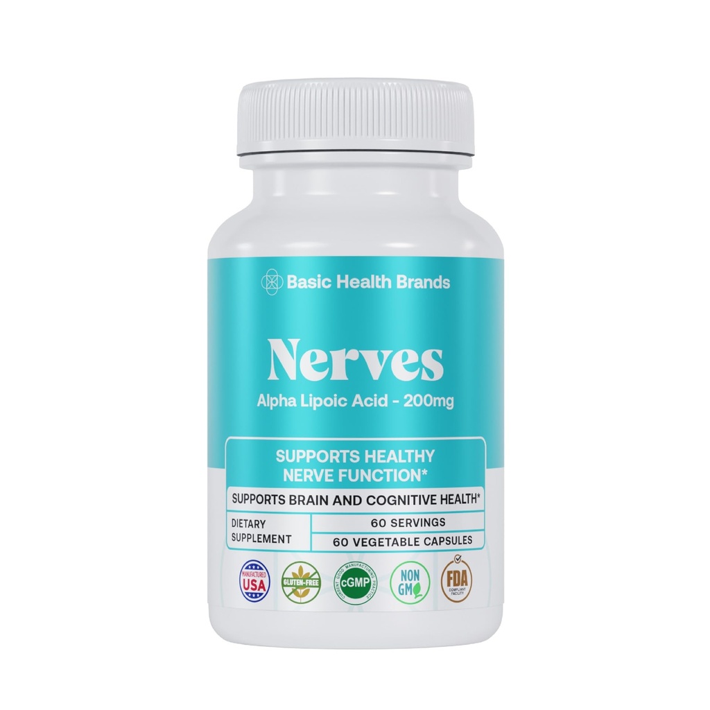 מותגי יסוד Nerves Alpha Lipoic Acid, 200 מ"ג, תפקוד נוירון (Pack of 1)